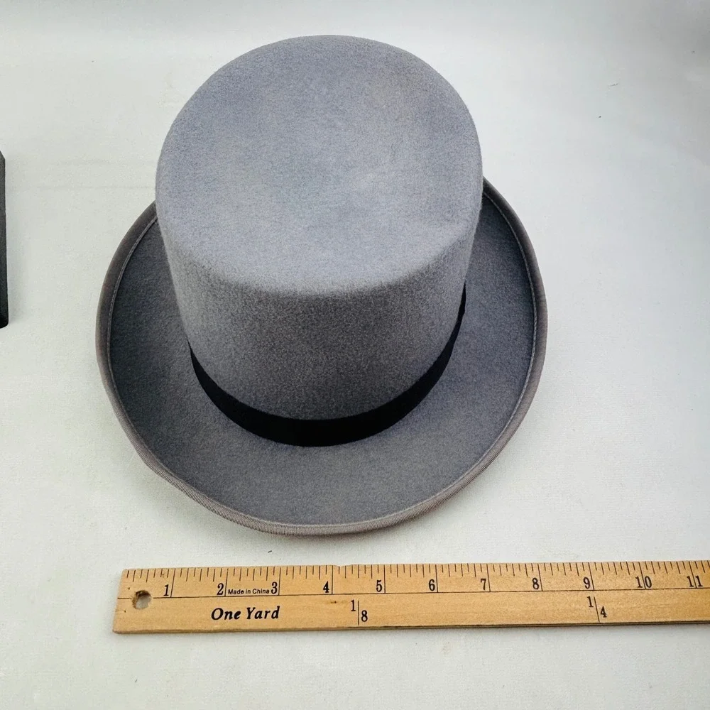 Vintage Planar Merino Wool Top Hat Mens M Light Gray Felt Black Band